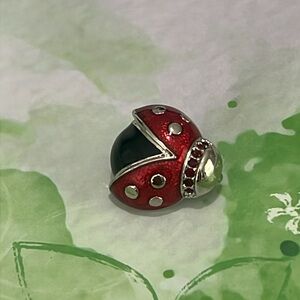Ladybug Pin Black and Red Enamel Brooch with Rhinestones